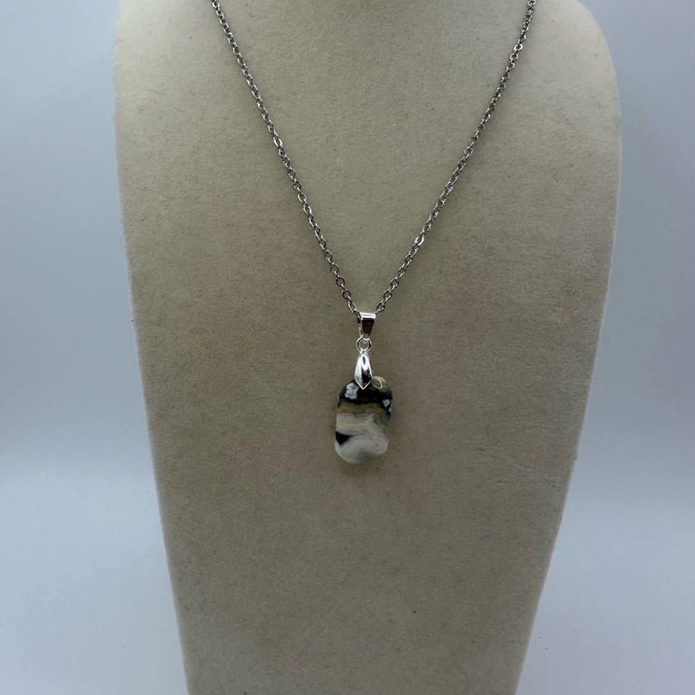 Natural Ocean Jasper Pendant Necklace on Stainless Steel Chain - Picture 6 of 9